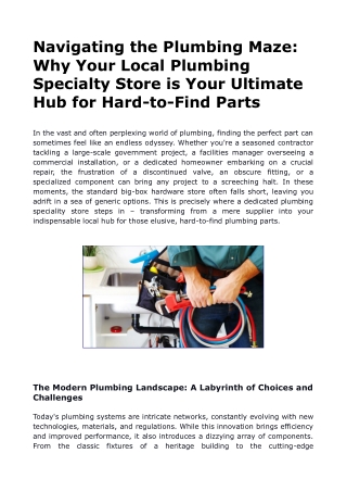 Navigating the Plumbing Maze_ Why Your Local Plumbing Specialty Store is Your Ultimate Hub for Hard-to-Find Parts