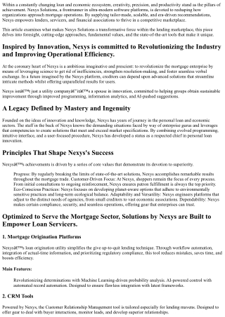 Driving Change in Lending,   Nexys LLC Combines    State-of-the-Art Innovation a