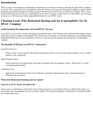Choosing Local: Why Redeemed Heating and Air is Springfield's Go-To HVAC Company
