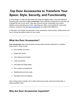 Top Door Accessories to Transform Your Space: Style, Security, and Functionality