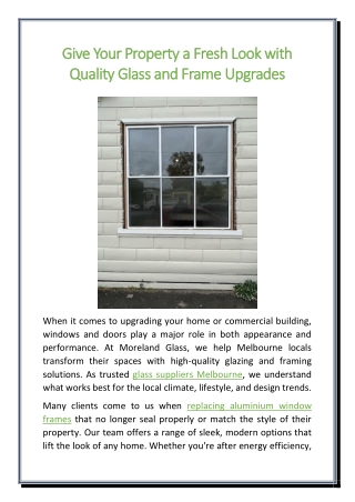 Give Your Property a Fresh Look with Quality Glass and Frame Upgrades