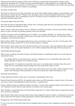 Exploring the Thrill of Online Slots: Tips and Tricks