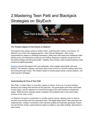 Mastering Teen Patti and Blackjack Strategies on SkyExch