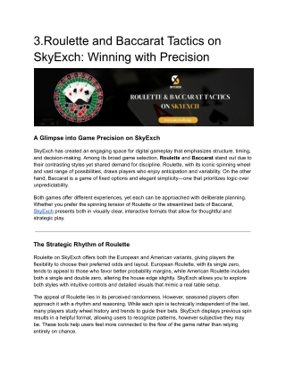 Roulette and Baccarat Tactics on SkyExch: Winning with Precision