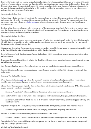 Play Smart: Navigating the World of Online Slots