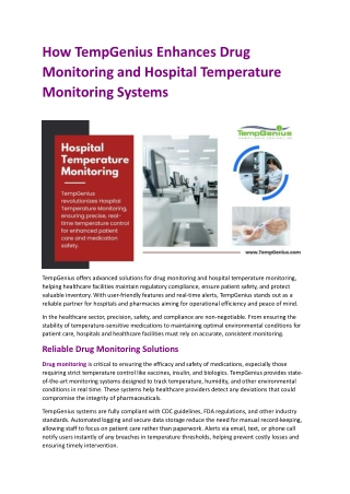 How TempGenius Enhances Drug Monitoring and Hospital Temperature Monitoring Systems