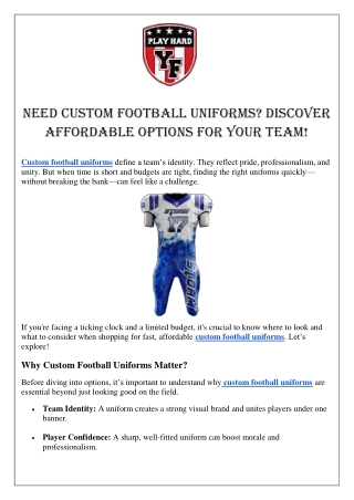 Need Custom Football Uniforms Discover Affordable Options for Your Team