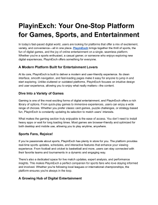 Experience the Thrill of Gaming with PlayinExch | Sports & Digital Entertainment
