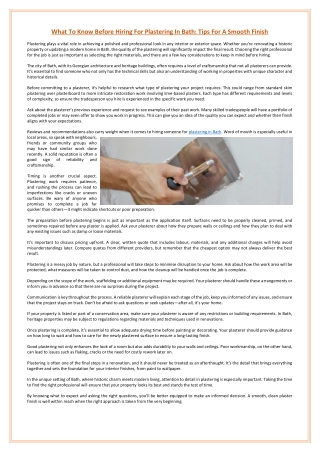 What To Know Before Hiring For Plastering In Bath: Tips For A Smooth Finish