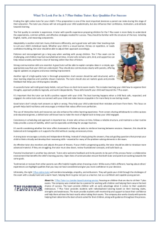 What To Look For In A 7 Plus Online Tutor - Key Qualities For Success