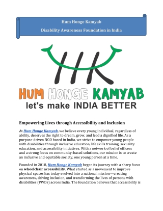 Hum Honge Kamyab – Disability Awareness Foundation in India