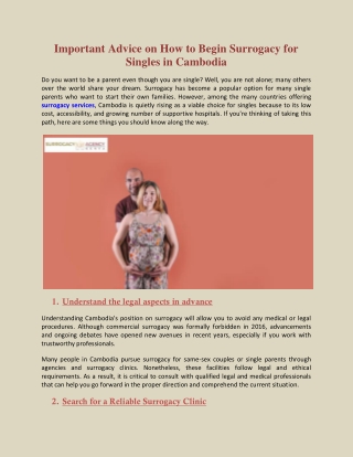 Important Advice on How to Begin Surrogacy for Singles in Cambodia