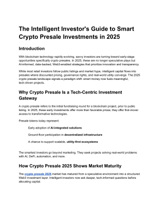 The Intelligent Investor's Guide to Smart Crypto Presale Investments in 2025