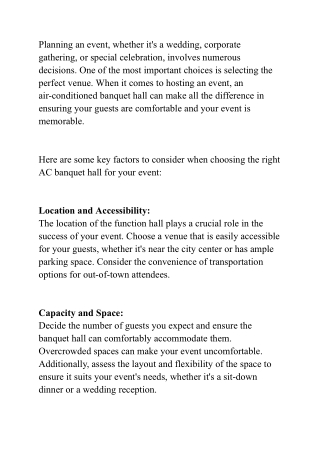 How to Choose the Right AC Banquet Hall for a Comfortable and Welcoming Event