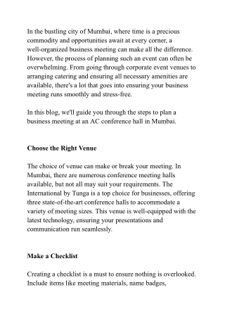 How to Plan a Stress Free Business Meeting at an AC Conference Hall in Mumbai?