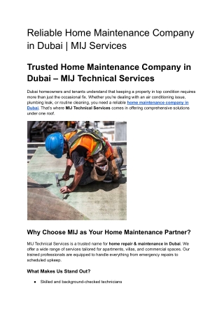Reliable Home Maintenance Company in Dubai _ MIJ Services