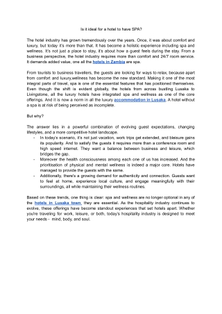 Is it ideal for a hotel to have SPA