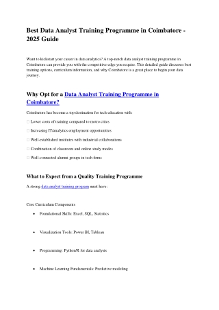 Best Data Analyst Training Programme in Coimbatore