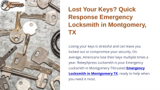 Lost Your Keys Quick Response Emergency Locksmith in Montgomery, TX
