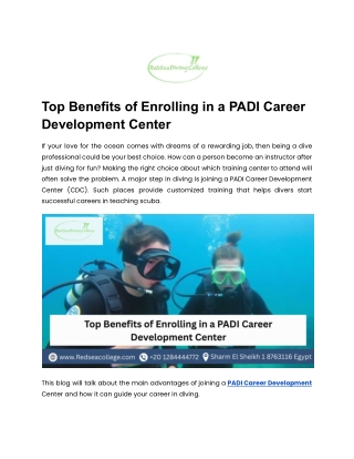 Top Benefits of Enrolling in a PADI Career Development Center