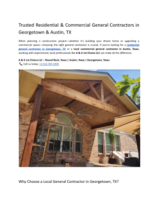 Trusted Residential & Commercial General Contractors in Georgetown & Austin, TX
