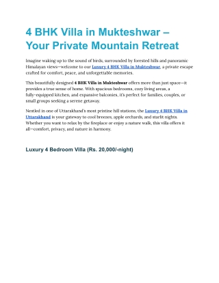 Luxury 4 BHK Villa in Mukteshwar, Uttarakhand | 4 Nights   1 Free