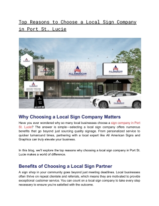 Top Reasons to Choose a Local Sign Company in Port St. Lucie