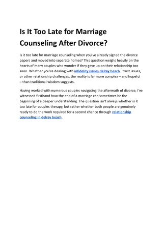 Is It Too Late for Marriage Counseling After Divorce