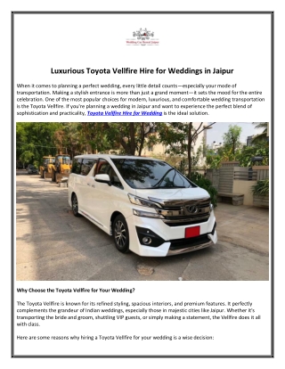 Luxurious Toyota Vellfire Hire for Weddings in Jaipur