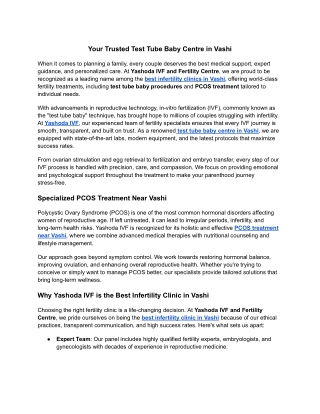 Your Trusted Test Tube Baby Centre in Vashi