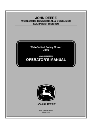 John Deere JX75 Walk-Behind Rotary Mower Operator’s Manual Instant Download (pin.200001-) (Publication No.OMGX21825)