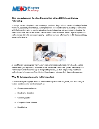 Step Into Advanced Cardiac Diagnostics with a 2D Echocardiology Fellowship