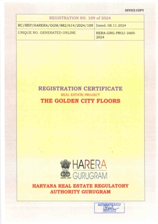 The Golden Residences RERA Certificate