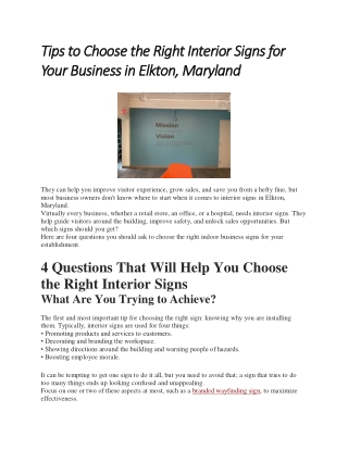 Tips to Choose the Right Interior Signs for Your Business in Elkton, Maryland