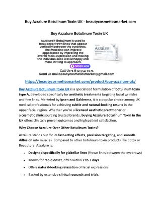 Buy Azzalure Botulinum Toxin UK - beautycosmeticsmarket
