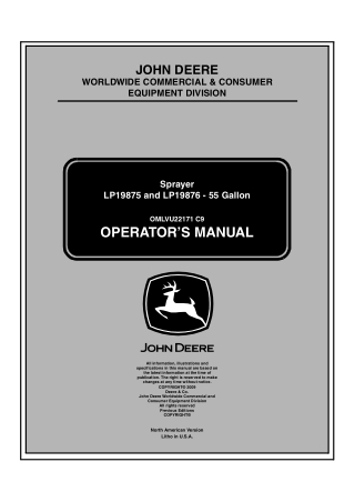 John Deere LP19875 and LP19876-55 Gallon Sprayer Operator’s Manual Instant Download (Publication No.22171)