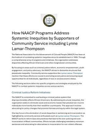 How NAACP Programs Address Systemic Inequities by Supporters of Community Service including Lynne Lamar-Thompson