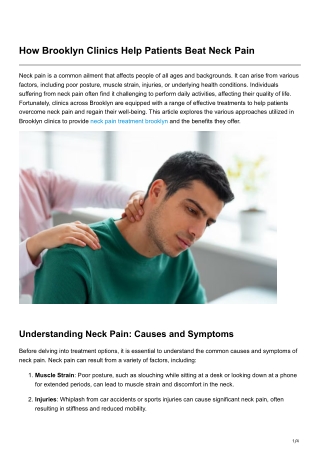 How Brooklyn Clinics Help Patients Beat Neck Pain