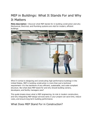 MEP in Buildings - What It Stands For and Why It Matters