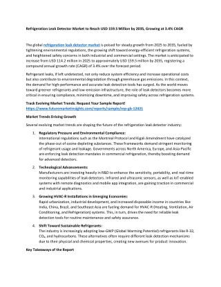 Refrigeration Leak Detector Market to Hit USD 159.5 Million by 2035 at 3.4% CAGR