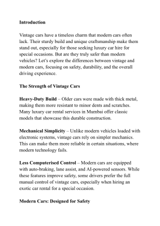 Vintage vs. Modern Cars - Safety, Style & What You Should Know
