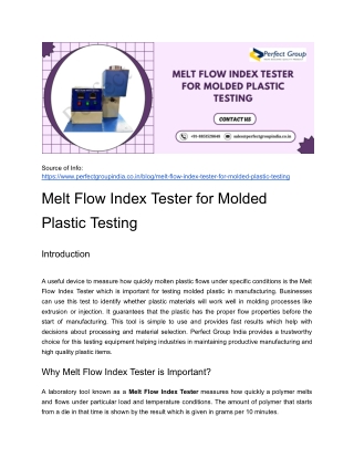 Melt Flow Index Tester for Molded Plastic Testing