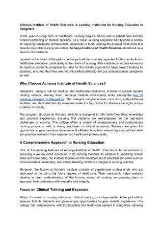 Acharya Institute of Health Sciences_ A Leading Institution for Nursing Education in Bangalore