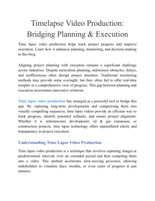 Timelapse Video Production_ Bridging Planning & Execution