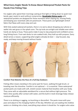 What Every Angler Needs To Know About Waterproof Pocket Pants for Hassle-Free Fi