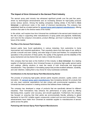 The Impact of Aron Universal in the Aerosol Paint Industry