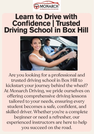 Trusted Driving School in Box Hill – Learn with Monarch Driving