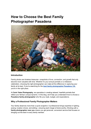 How to Choose the Best Family Photographer Pasadena