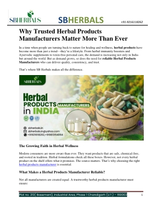 Why Trusted Herbal Products Manufacturers Matter More Than Ever- SB Herbals