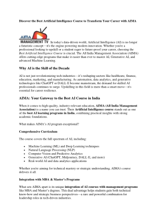 Discover the Best Artificial Intelligence Course to Transform Your Career with AIMA